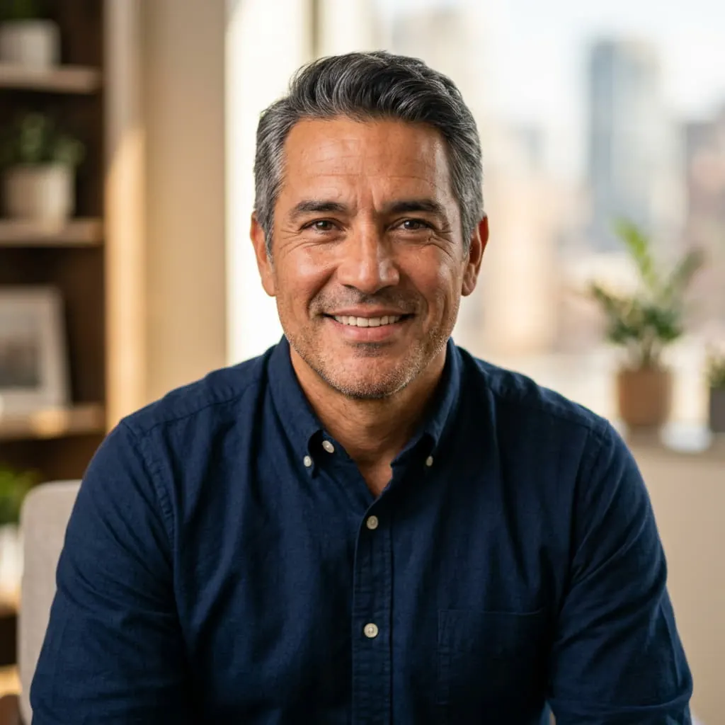 Hombre adulto de mediana edad en un entorno cotidiano