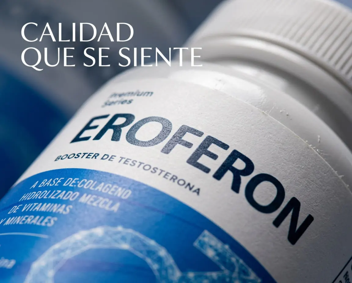 Detalle del frasco de Eroferon y su etiqueta
