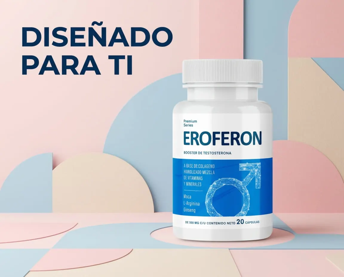 Frasco de Eroferon sobre fondo de colores suaves