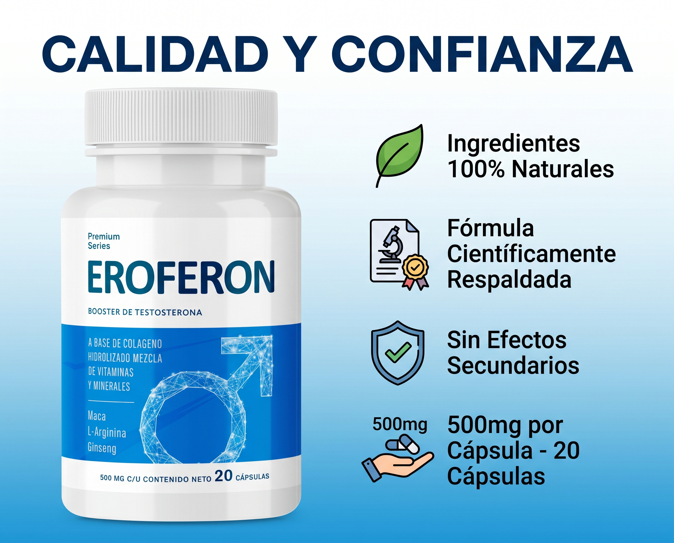 Eroferon — Calidad y Confianza: 100% naturales, fórmula científicamente respaldada, sin efectos secundarios, 500mg por cápsula